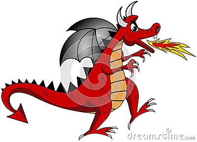 Cartoon Red Dragon Exhaling Fire Isolated Vector Illustration