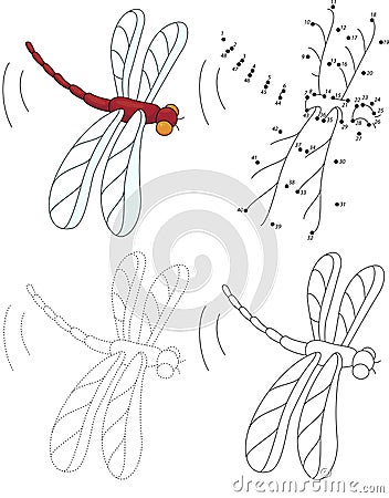 Cartoon red dragonfly. Vector Illustration