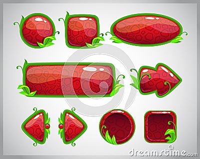 Cartoon red glossy buttons with nature elements Stock Photo