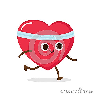 Cartoon red heart run cardio exercise Vector Illustration