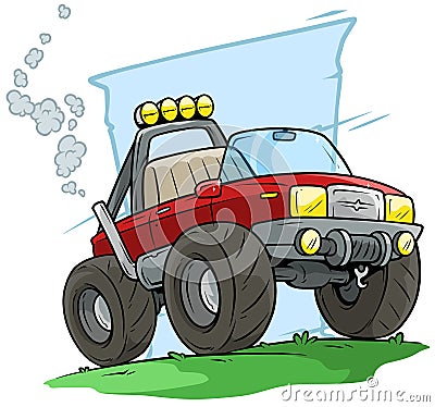 Cartoon red off road monster truck Vector Illustration