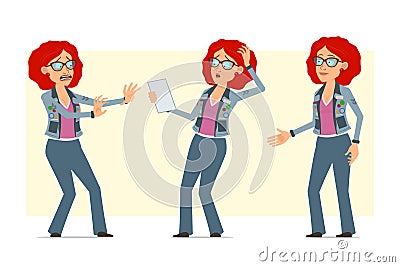 Cartoon redhead hippie woman character vector set Vector Illustration