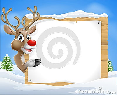 Cartoon reindeer Christmas Sign Vector Illustration