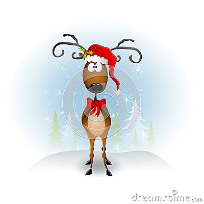 Cartoon Reindeer Santa Hat Cartoon Illustration