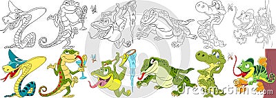 Cartoon reptiles set Vector Illustration