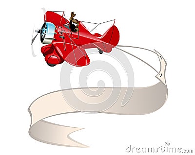 Cartoon retro airplane with banner Vector Illustration