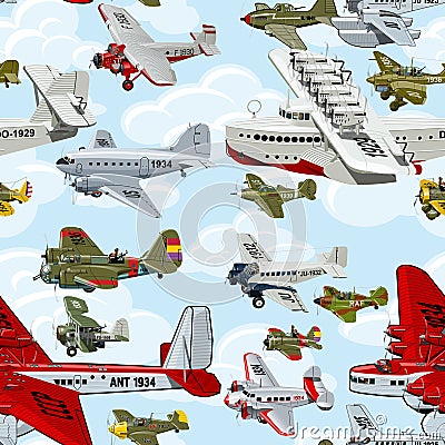 Cartoon retro airplanes 30s seamless pattern Stock Photo