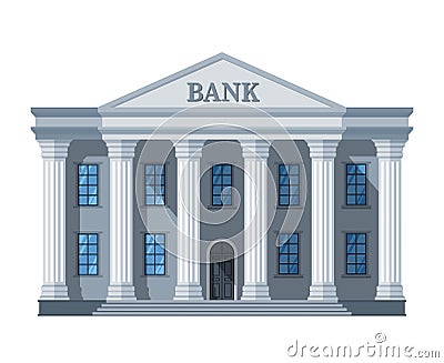 Cartoon retro bank building or courthouse with columns vector illustration isolated on white background Vector Illustration