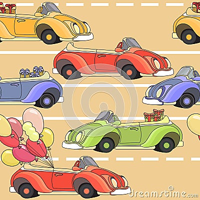 Cartoon retro car seamless pattern. Vector illustration. Vector Illustration