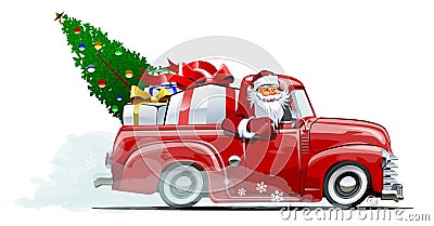 Cartoon retro Christmas pickup Vector Illustration