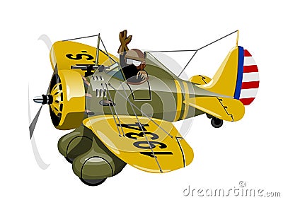 Cartoon Retro Fighter Plane Vector Illustration