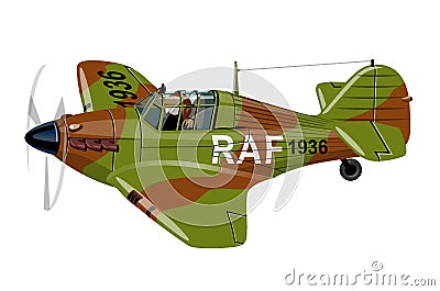 Cartoon Retro Fighter Plane Vector Illustration