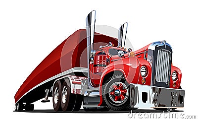 Cartoon retro semi truck isolated on white Vector Illustration
