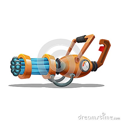 Cartoon retro space blaster, ray gun, laser weapon. Vector Illustration