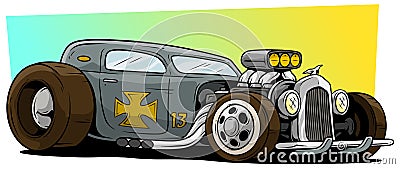 Cartoon retro vintage gray hot rod racing car Vector Illustration