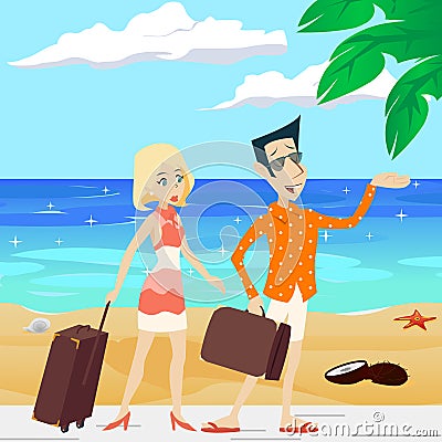 Cartoon Retro Vintage Male and Female Characters Vector Illustration