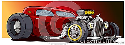 Cartoon retro vintage red hot rod sport racing car Vector Illustration