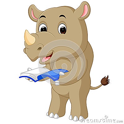 A cartoon rhino holding a book Vector Illustration