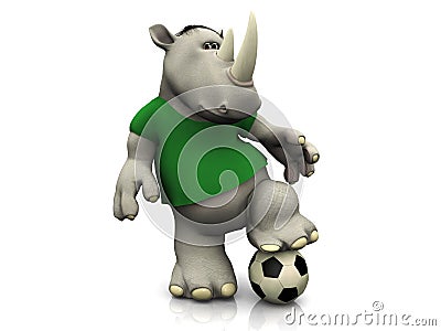 Cartoon rhino posing with soccer ball. Stock Photo