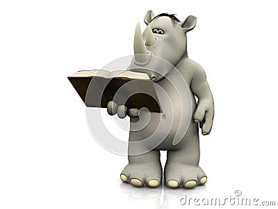 Cartoon rhino reading book. Stock Photo