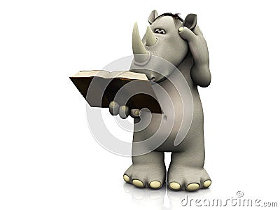 Cartoon rhino reading book. Stock Photo