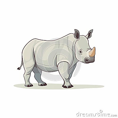 Whimsical Cartoon White Rhino Illustration Cartoon Illustration