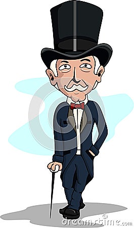 Cartoon rich man man wearing top hat Vector Illustration