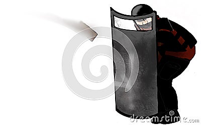 Riot policeman and shield Stock Photo