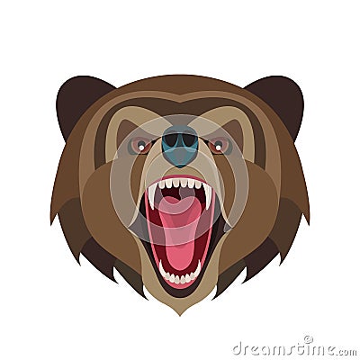 Cartoon roaring bear head on white background Vector Illustration