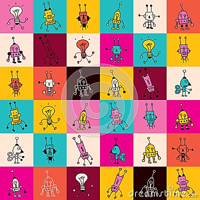 Cartoon robot characters pattern Vector Illustration