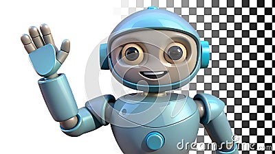 Cartoon robot waving, friendly robot, AI character, and technology mascot png transparent image Generative AI Stock Photo