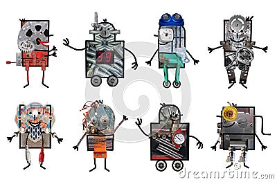 Cartoon robots - Eight characters Stock Photo