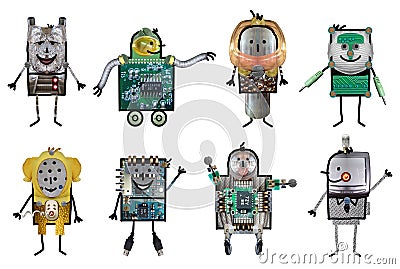 Cartoon robots - Eight characters Stock Photo