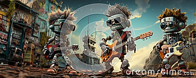 Cartoon Robots rock guitarists Stock Photo