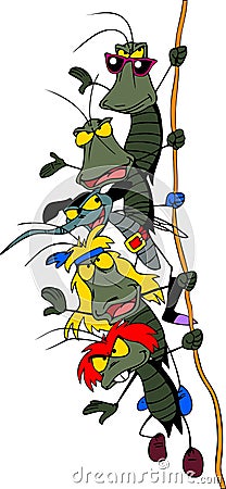 Cartoon Rock Group of Bugs Vector Illustration