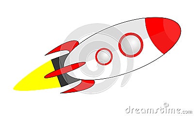 Cartoon rocket spaceship take off, vector illustration. Simple retro spaceship icon. Vector Illustration