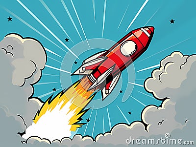 Cartoon Rocket Taking Off Stock Photo