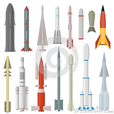 Cartoon Rocket Weapon Icon Set Different Type. Vector Vector Illustration