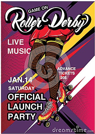 Cartoon Rollerscate Derby Advertising Poster Vector Illustration