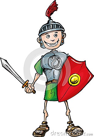 Cartoon Roman legionary with sword and shield Vector Illustration