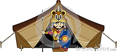 Cartoon Roman Soldier and Tent Vector Illustration