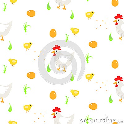 Cartoon rooster country seamless vector pattern. Vector Illustration