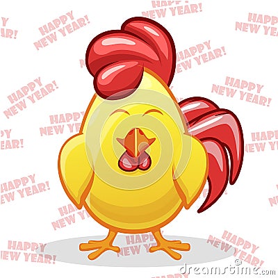 Cartoon Rooster, Happy New Year Vector Illustration