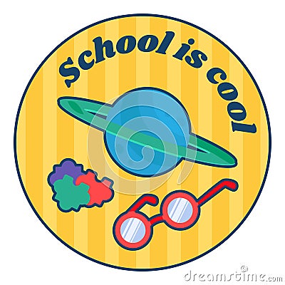 Cartoon Round Sticker School Is Cool Stock Photo