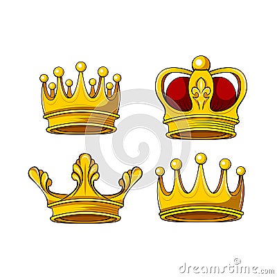 Cartoon royal crown icons set. Vector king, queen, prince, princess attributes. Design elements. Vector. Vector Illustration