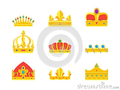 Cartoon Royal Golden Crown Icons Set. Vector Vector Illustration