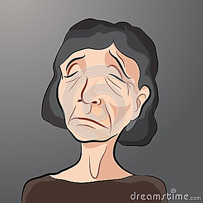 Cartoon of Sad Elderly Female Vector Illustration