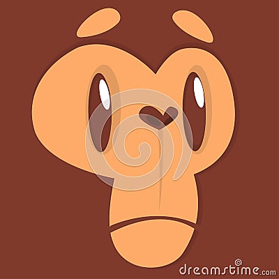 Cartoon sad monkey face expression. Vector illustration of smiling monkey avatar character. Vector Illustration