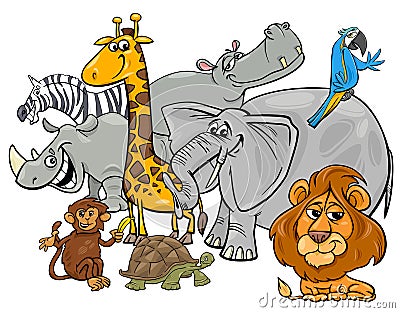 Cartoon safari animal characters group Vector Illustration