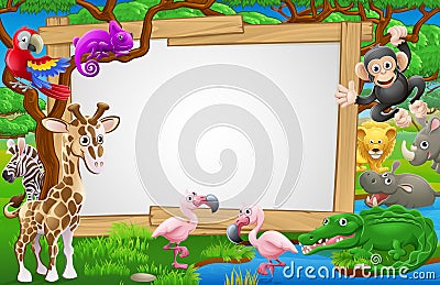 Cartoon Safari Animals Sign Vector Illustration